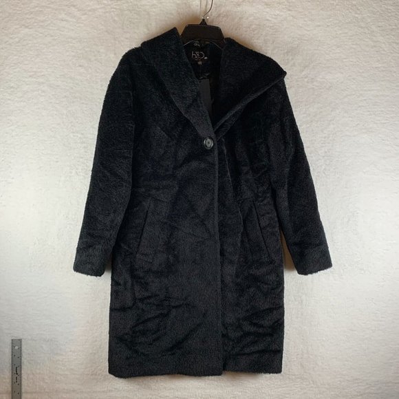 Hiso Shawl Lapel Overcoat Womens‎ Size 2 Black Wool Alpaca Canada Hooded 6362 - Picture 1 of 11